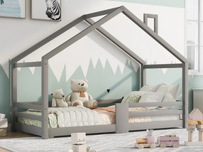 Łóżko dziecięce kabinowe 90 x 200 cm - lite drewno sosnowe - barierka i stelaż z listew - szare