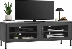 Stalowa szafka RTV w stylu loft antracyt Biały połysk D7-H28