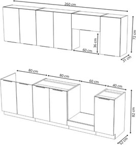 Loseo IV – kuchnia modułowa 260 cm w kolorze kaszmir / dąb artisan z czarnymi uchwytami