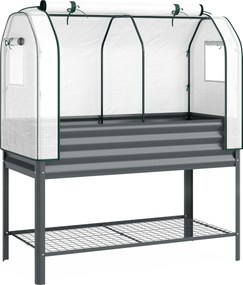 Outsunny Podwyższona grządka z nakładką szklarniową z metalu, skrzynia do sadzenia z półką, podwyższona 120 x 55 x 140 cm | Aosom PL