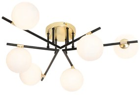 Plafon / Lampy sufitowe art deco czarny ze złotem i opalowym szkłem 6-świateł - Lynn ArtDeco Oswietlenie wewnetrzne