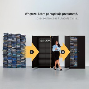 Biurowa szafa metalowa na akta JAN, 900 x 1850 x 400 mm, czarna