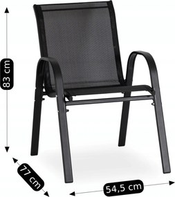 Zestaw Mebli Ogrodowych MINNESOTA Czarny Ławka Krzesła Stolik Tarasowy Siatka Nowoczesny