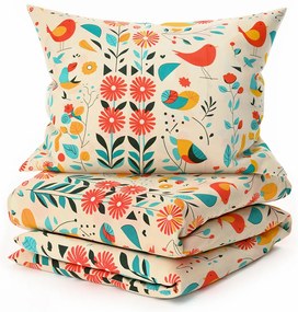 PrzytulneMieszkanie.pl PrzytulneMieszkanie.pl Bawełniana pościel RETRO BIRD kolorowa Rozmiar pościeli: 2 szt 70 x 90 cm | 200 x 220 cm