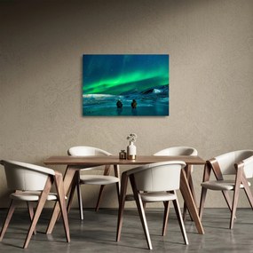 Obraz na szkle ludzi w pobliżu zorzy polarnej (70x50 cm)