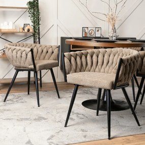 Krzesło Tapicerowane Plecione do Salonu EMPOLI Beżowe Nowoczesne Loft