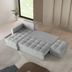 Masseno Narożnik LUMARI z funkcją spania i pojemnikiem na pościel Narozniki L, Rozkładana sofa - Jasnoszary, PAROS 05