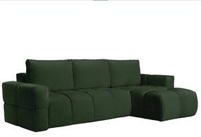 Kanapa narożna dwustronna rozkładan z zielonej tkaniny z bukli ISSORO