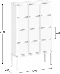 Szafa biurowa FRAME, czarna podstawa, 12x drzwi, 1299 x 450 x 2185 mm, PUSH-lock, biały