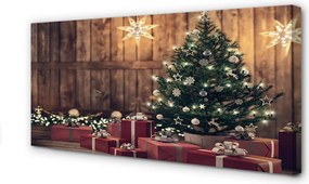 Fotoobraz na płótnie Prezenty, Choinka, Deski i Dekoracje