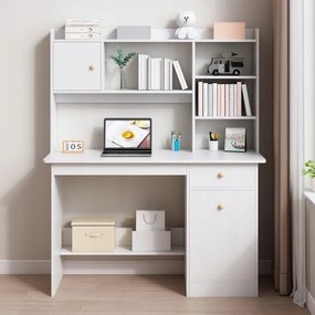 Biurko białe loft pod laptop/komputer skandynawski z 7 półkami