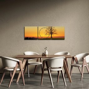 Obraz drzewa na polu (z zegarem) (90x30 cm)