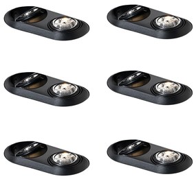 Zestaw 6 zaokrąglonych reflektorów wpuszczanych czarnych GU10 70mm 2-punktowe - Hubs Oswietlenie wewnetrzne