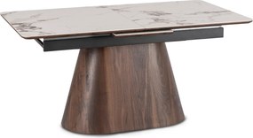 Rozkładany stół ceramiczny Lizbona 160-200 cm, biały marmur/orzech