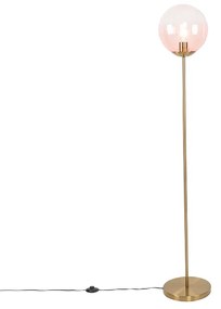 Lampa podłogowa w stylu art deco mosiądz z różowym szkłem - Pallon ArtDeco Oswietlenie wewnetrzne
