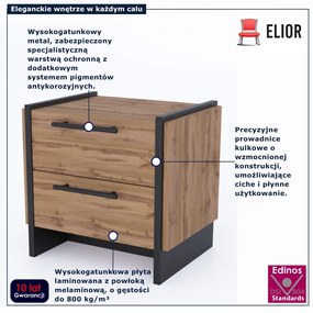 Zestaw 2 szafek nocnych z szufladami dąb wotan + czarny B7-B33