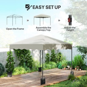 Outsunny 3 x 3 m Składany Pawilon, Regulowany Wysokością Pawilon Ogrodowy, z Torbą na Kółkach, do Ogrodu, Tarasu, Metal, Tkanina, Kremowy