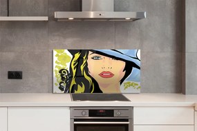 Szklany Panel Portret Kobiety w Kapeluszu
