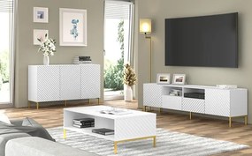 Ława kawowa dwupoziomowa biały mat + złote nóżki - Resa 8X