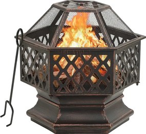 Rustykalny kominek z kominkiem 62x54x56 cm XXL Czarny i brązowy ze stali