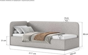 Łóżko Bao 90x200, tkanina LOOP 07, stelaż metalowy, strona lewa, otwierany bocznie