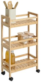 Mobilny regał kuchenny LINHA, 3 poziomy, bambusowy
