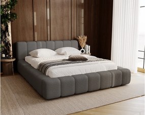 Emporius Bolonia łóżko 140x200 cm - łóżko tapicerowane 140x200 w nowoczesnym stylu - pojemnik, stelaż, gruba pianka, tkanina boucle, ciemny szary (Anthology 18)