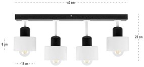 Biało-czarna lampa sufitowa, czteropunktowy spot DWE60x7SC z drewna i