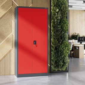 Szafa na dokumenty biurowa metalowa antracytowo-czerwona: JAN H, 900 x 1950 x 400 mm