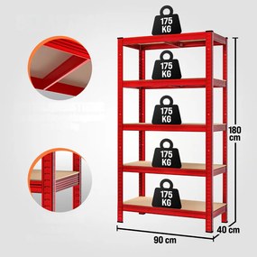 Monzana Regał o dużej nośności HEAVY, max. 875kg, 180×90×40cm, czerwony