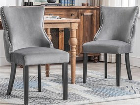 Zestaw 2 aksamitnych krzeseł gondolowych - nogi z litego drewna - szary