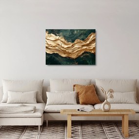 Obraz na szkle - Zielona abstrakcja ze złotem II. (70x50 cm)