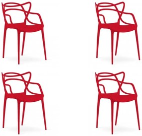 Zestaw 4 czerwonych plastikowych krzeseł KATO