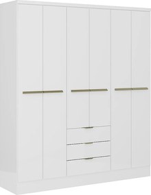 Szafa 6-drzwiowa z 3 szufladami - szer. 180 cm - Biały - PEROLI