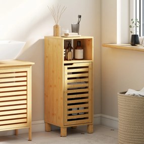 HOMCOM Szafka łazienkowa, otwarta półka, szafka, drewno bambusowe, drzwi żaluzjowe, jasnobrązowy | Aosom PL