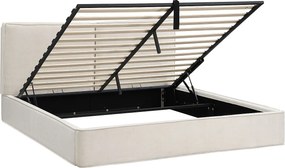 Łóżko tapicerowane dwuosobowe ze schowkiem - 180 x 200 cm - z hydraulicznym schowkiem - z podstawą z listew i zagłówkiem - aksamitne - beżowe