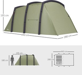 Outsunny Nadmuchiwany Namiot Kempingowy dla 3-6 Osób Tunelowy z Bocznymi Oknami i Drzwiami, Zielony 4,4 x 2,8 x 1,95 m | Aosom PL