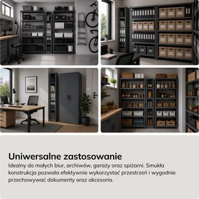 Regał metalowy wąski, archiwizacyjny na dokumenty antracytowy, 250x1850x400 mm: TIM