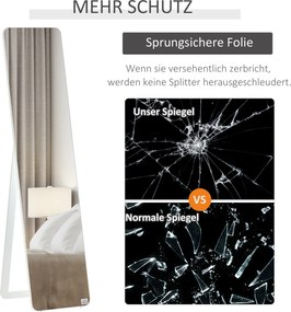 HOMCOM Lustro Pełnowymiarowe Stojące Składana Rama Drewno Sosnowe MDF Białe 37x43x156cm Do Salonu Garderoby | Aosom PL