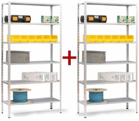 Regał półkowy 1+1 GRATIS, 80 kg, 2000x1000x400 mm, 6 półek, biały