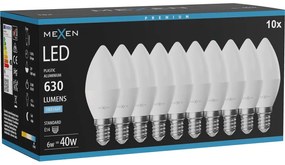Mexen Nova 10x żarówka LED E14, C37, 6W, Zimna  - 6500K, 630 lm - L102-E14-0665-01x10