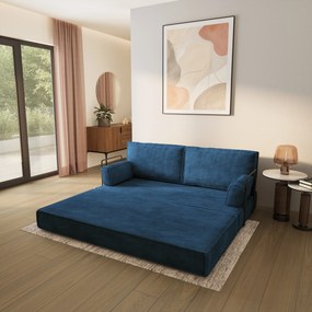 Masseno Sofa piankowa SILAR z funkcją spania, Kanapa z pianki do salonu, Bezmontażowa, Tkanina sztruksowa – Niebieski POSO 05