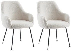 Zestaw 2 krzeseł z podłokietnikami z tkaniny bouclette i metalu - Biały - TOYBA