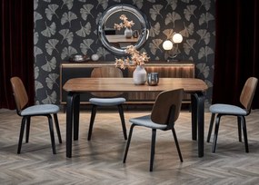 Stół Pelo 160x90 cm – prostokątny stół z naturalnej okleiny w kolorze orzechowym z melaowymi czarnymi nogami