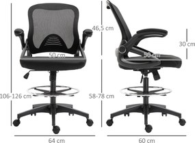 Vinsetto Fotel obrotowy z podnóżkiem ergonomiczne krzesło do biurka regulowane czarne | Aosom PL