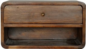 Artisan Furniture Orzechowa wisząca szafka nocna z zakrzywionym wzorem i otwartym slotem, sypialnia