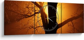 Obraz drzewa o zachodzie słońca (z zegarem) (90x30 cm)