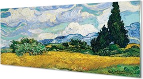 Szklany Panel Pole Pszenicy z Cyprysami - Van Gogh