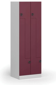 Szafka ubraniowa Z, 4-drzwiowa, 1850 x 600 x 500 mm, demontaż, zamek kodowy, drzwi czerwone