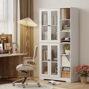 HOMCOM Szafka kuchenna z drzwiami szklanymi, półki, otwarte przegrody, 172 cm, MDF, Biały